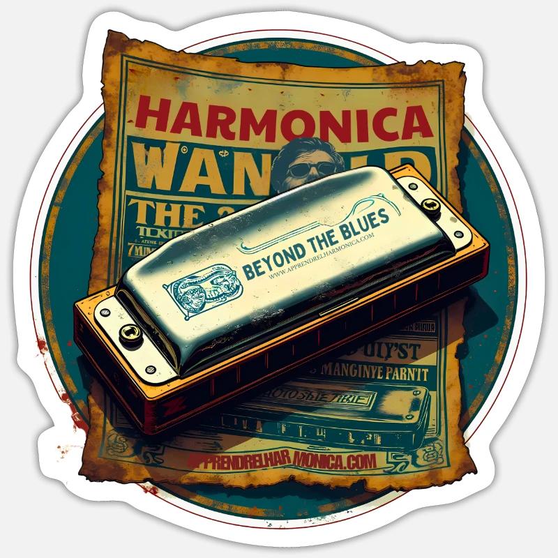 Harmonica Wanted Sticker taille S (10 x 10 cm)