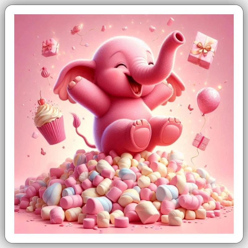 Rosa Elefant Marshmellows - Sticker Größe S (10 x 10 cm) - Mattweiß