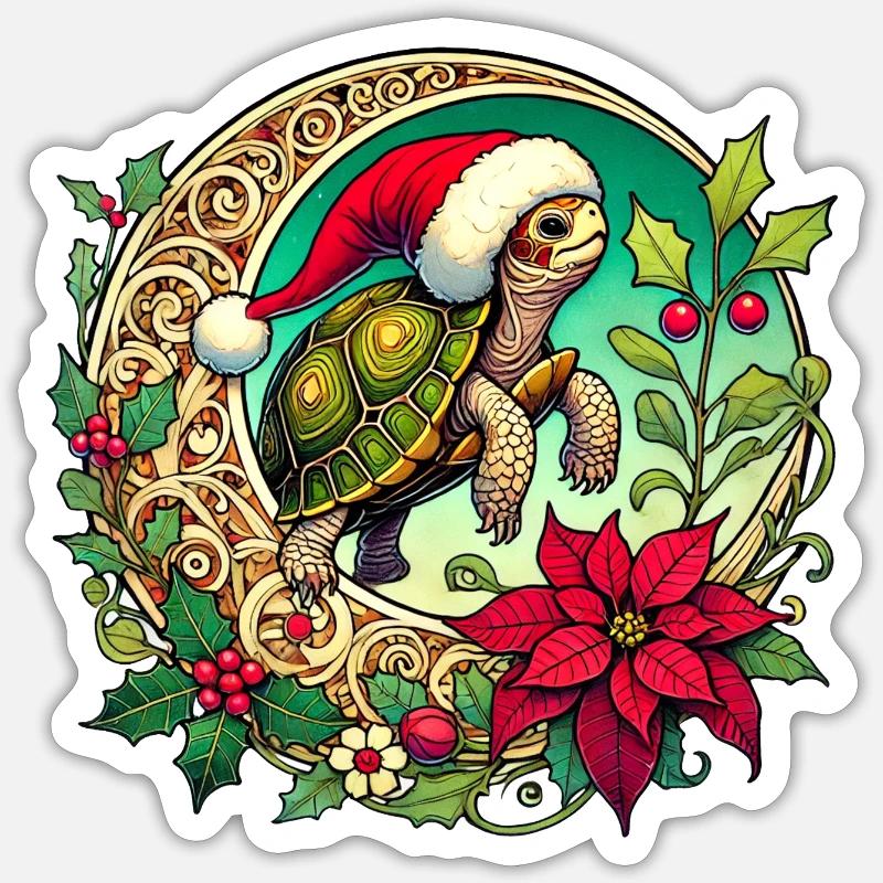Tortue de Noël - Sticker taille S (10 x 10 cm) - blanc mat