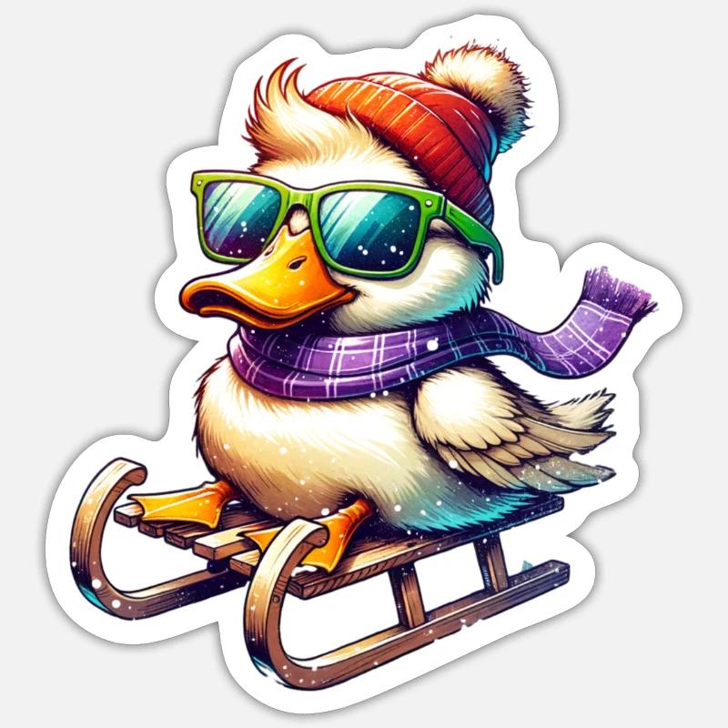 Mignon Cool Duck Noël - Sticker taille S (10 x 10 cm) - blanc mat