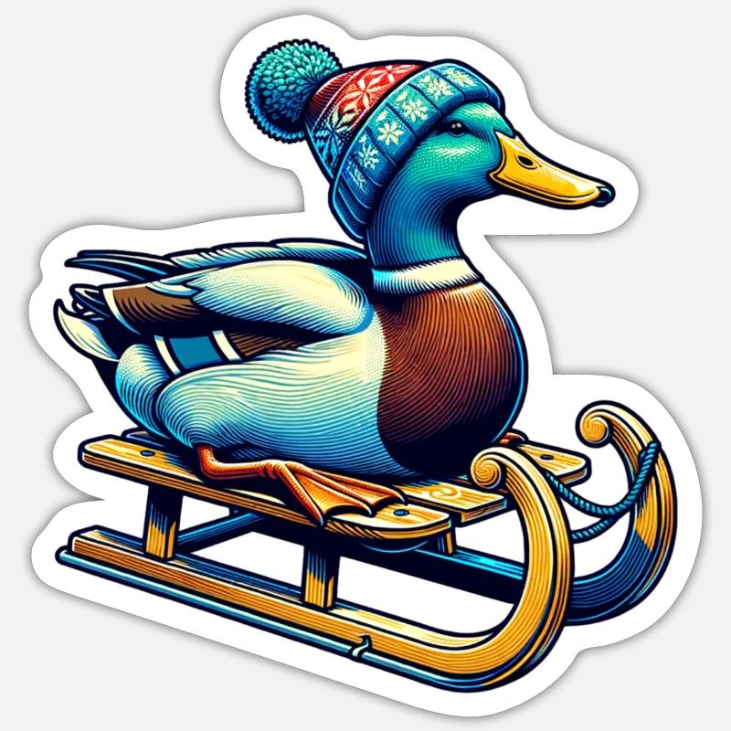 Cool Duck Winter - Sticker taille S (10 x 10 cm) - blanc mat