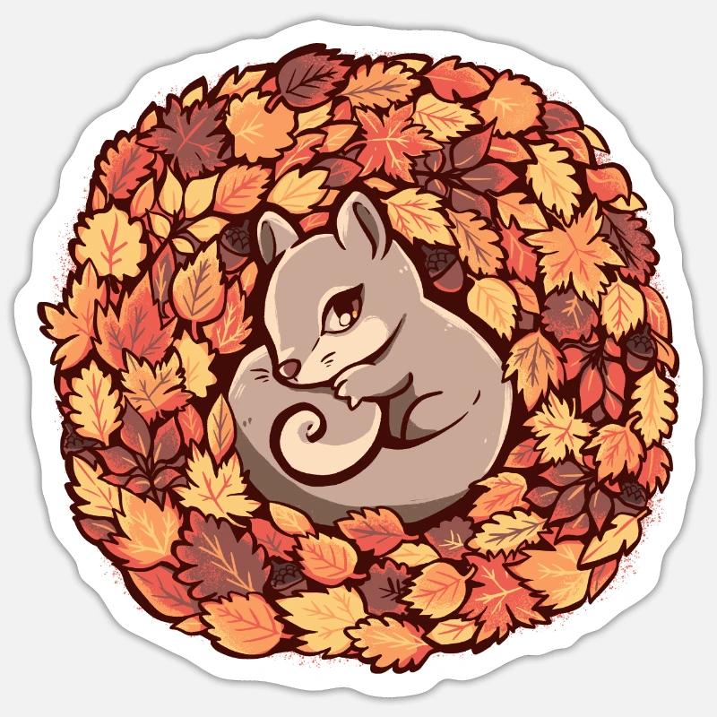 Eichhörnchen auf Herbstlaub Sticker Größe S (10 x 10 cm)