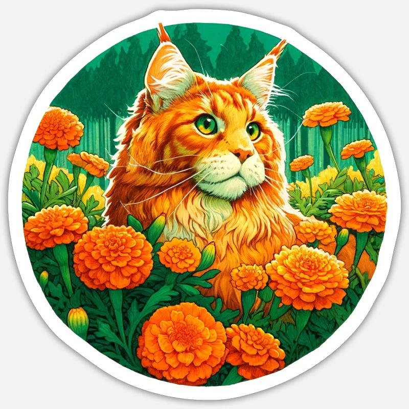 Chat Mainecoon au gingembre - Sticker taille S (10 x 10 cm) - blanc mat