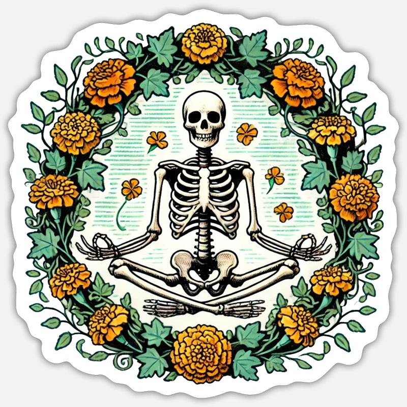 Mode Zen Squelette - Sticker taille S (10 x 10 cm) - blanc mat