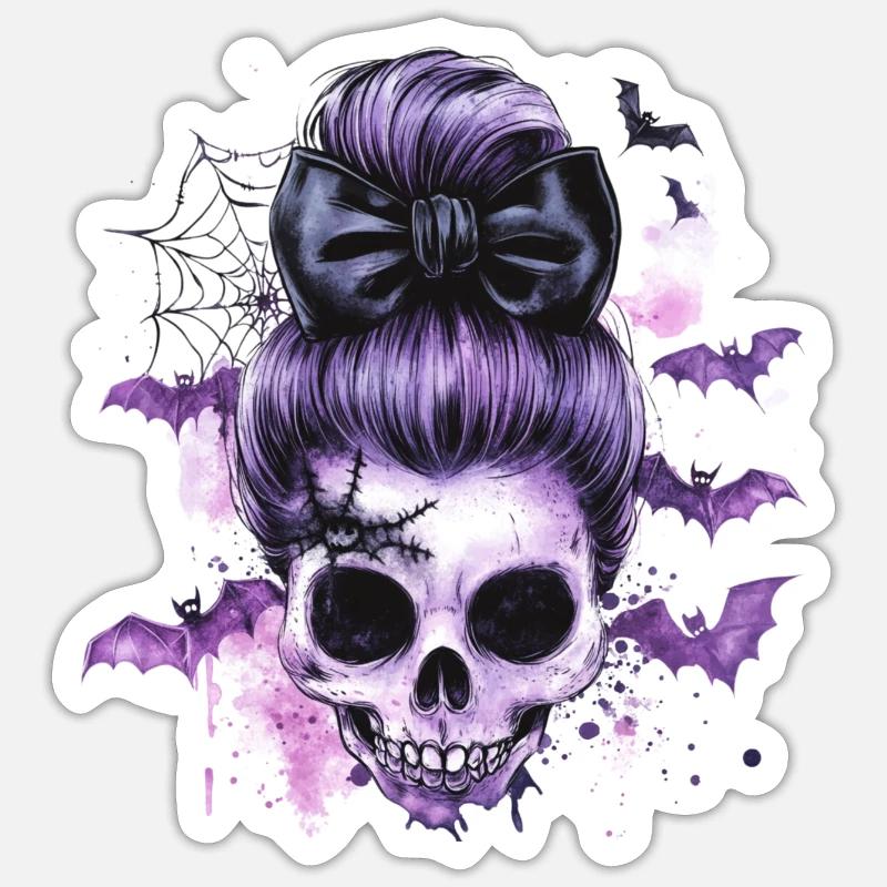 🎀 Crâne Élégant - Sticker taille S (10 x 10 cm) - blanc mat