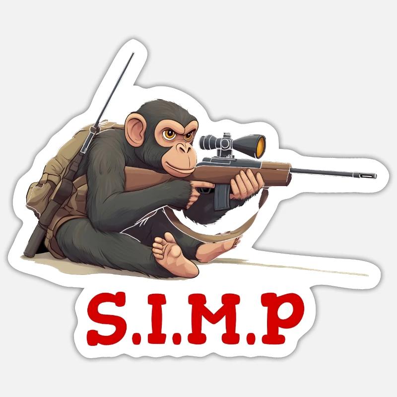 Monkey, meme, Sniper Rifle - Sticker Größe S (10 x 10 cm) - Mattweiß
