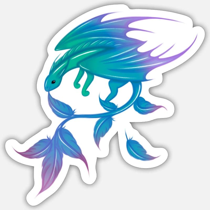 Drachen mit Ferdern - Sticker Größe S (10 x 10 cm) - Mattweiß