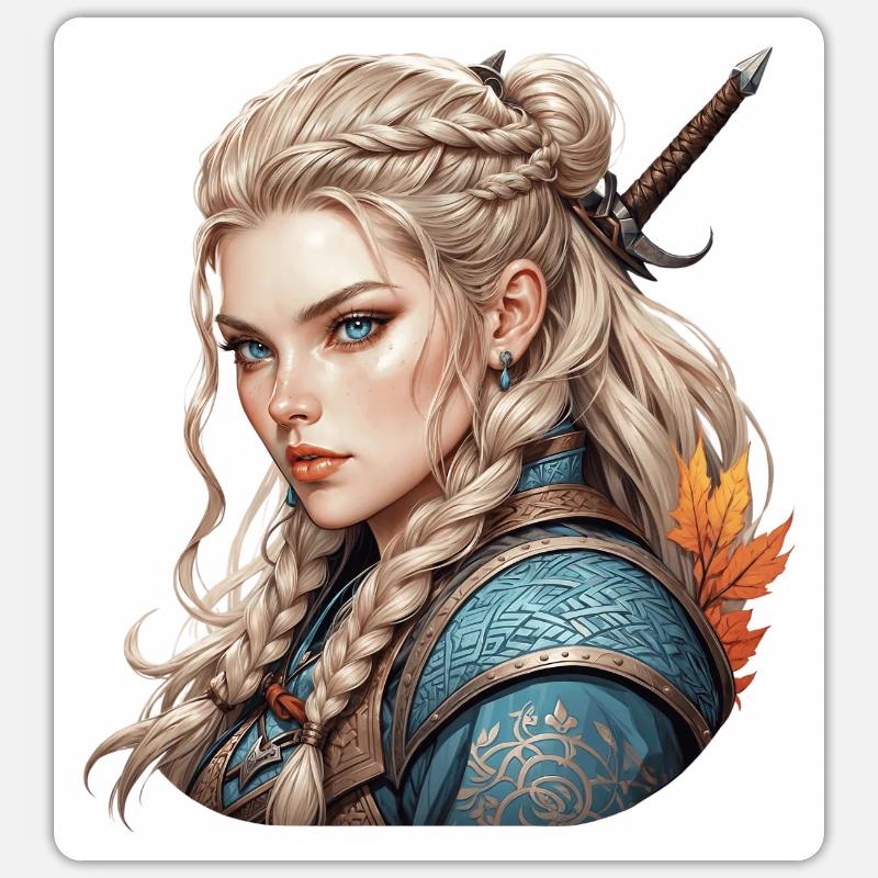 Wikinger Barbar Kriegerin - Sticker Größe S (10 x 10 cm) - Mattweiß