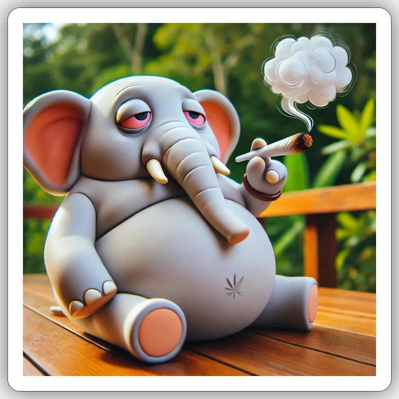 Kiffender Elefant mit Joint - Sticker Größe S (10 x 10 cm) - Mattweiß