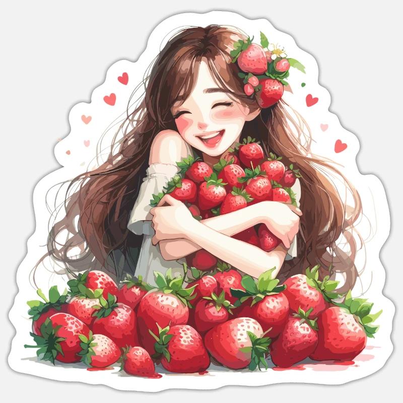 Erdbeermädchen Erdbeeren Geschenk Sticker Größe S (10 x 10 cm)