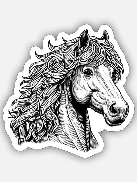 Pferdekopf Stich - Sticker Größe S (10 x 10 cm) - Mattweiß
