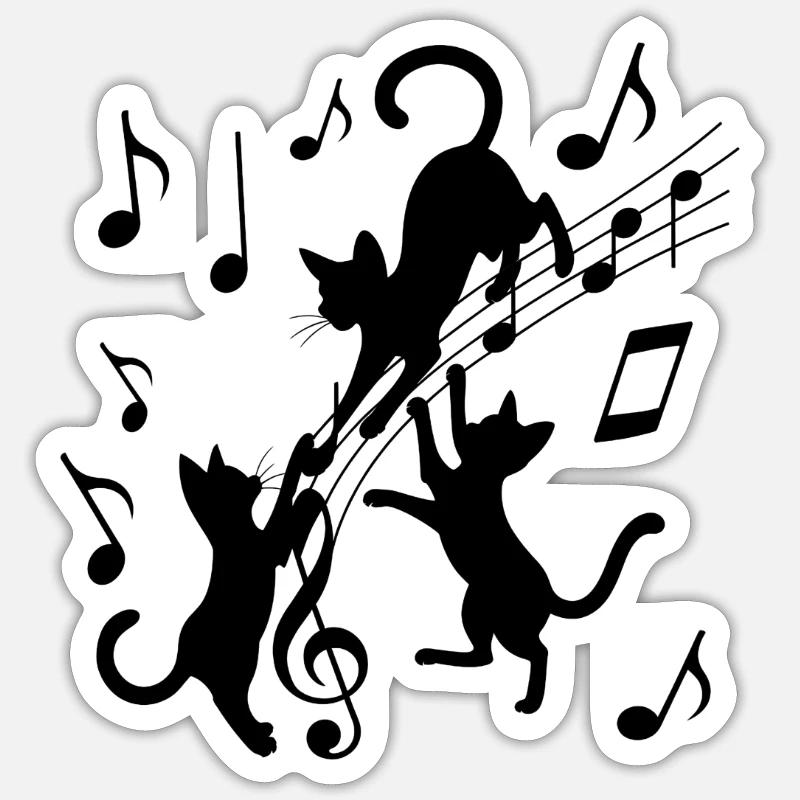 Black cats pattern playing with musical note Sticker size S (10 x 10 cm)