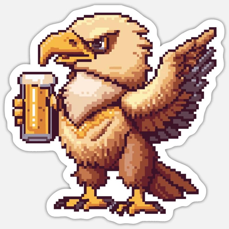 Aigle bière pixel - Sticker taille S (10 x 10 cm) - blanc mat