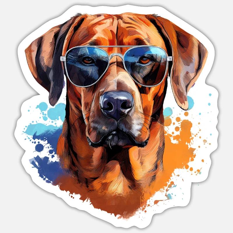 Rhodesian Ridgeback mit Sonnenbrille - Sticker Größe S (10 x 10 cm) - Mattweiß