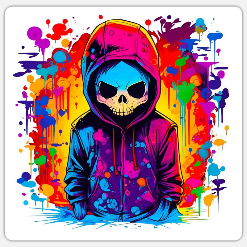 Graffiti Skeleton Boy - Sticker Größe S (10 x 10 cm) - Mattweiß