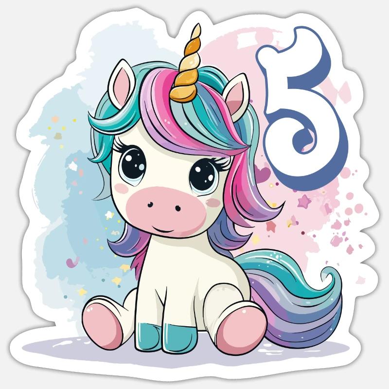 5. Geburtstag Einhorn Regenbogen Süß Niedlich - Sticker Größe S (10 x 10 cm) - Mattweiß