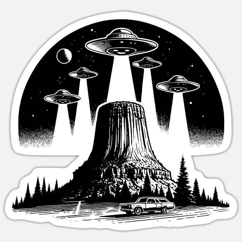 UFO DevilsTower - Sticker size S (10 x 10 cm) - white matte