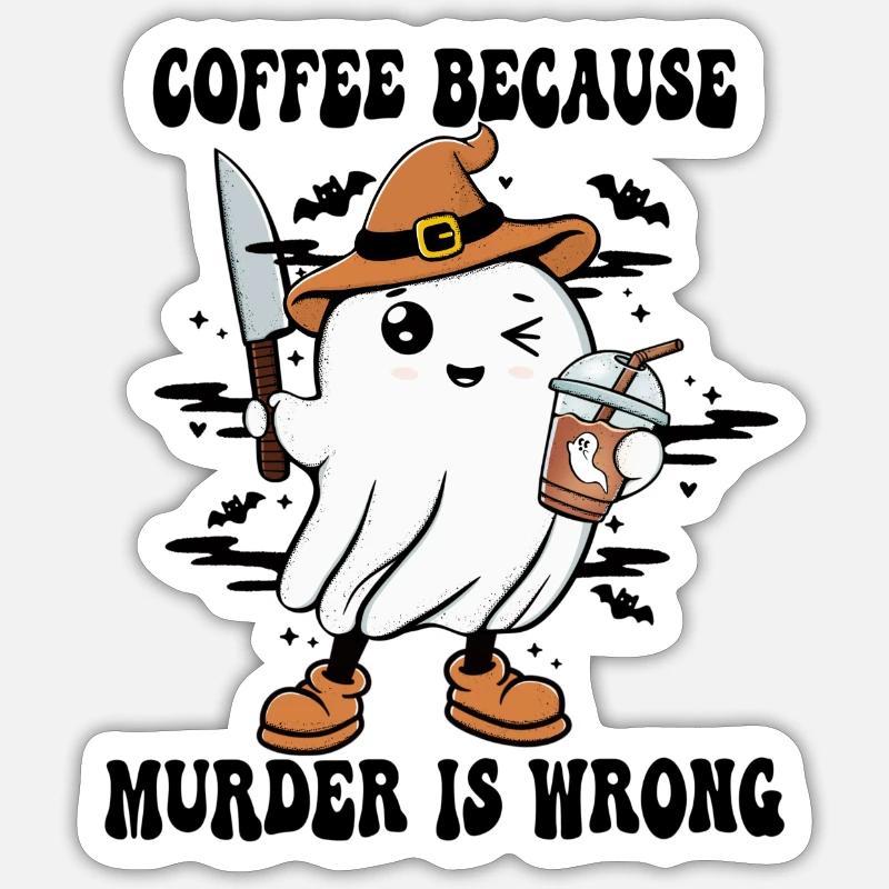 Ghost Witch with Coffee  - Sticker size S (10 x 10 cm) - white matte