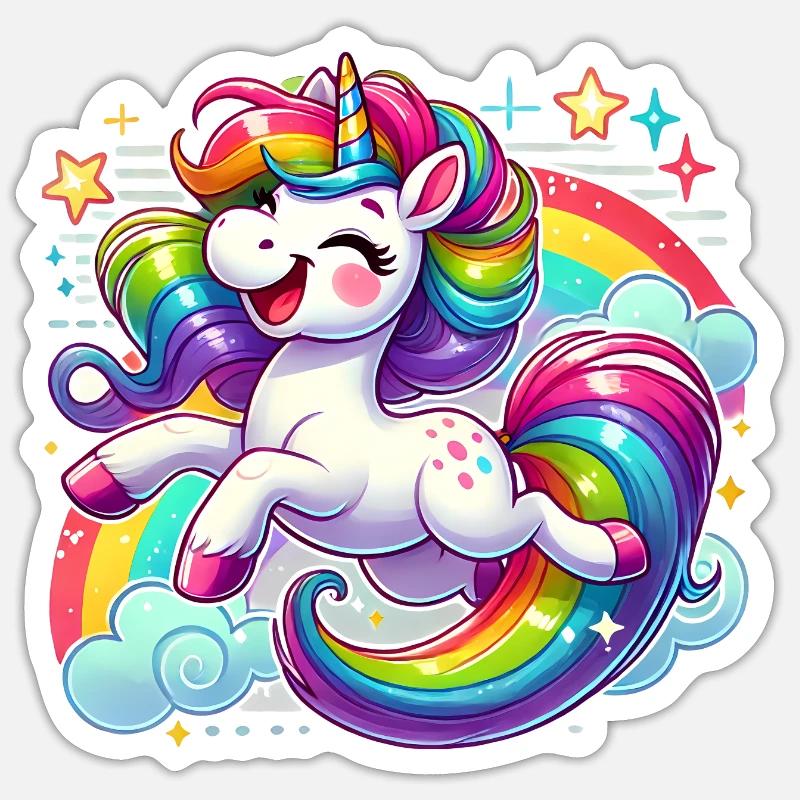 Süßes Einhorn, liebe Kawaii bunte Einhörner - Sticker Größe S (10 x 10 cm) - Mattweiß
