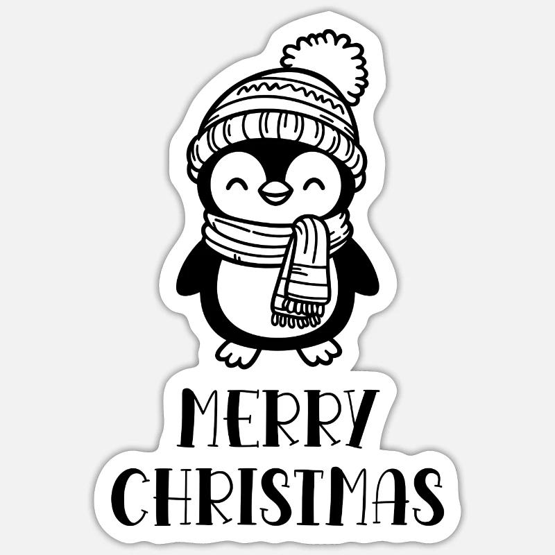 Joyeux Noël Joyeux Pingouin Bobble Hat - Sticker taille S (10 x 10 cm) - blanc mat