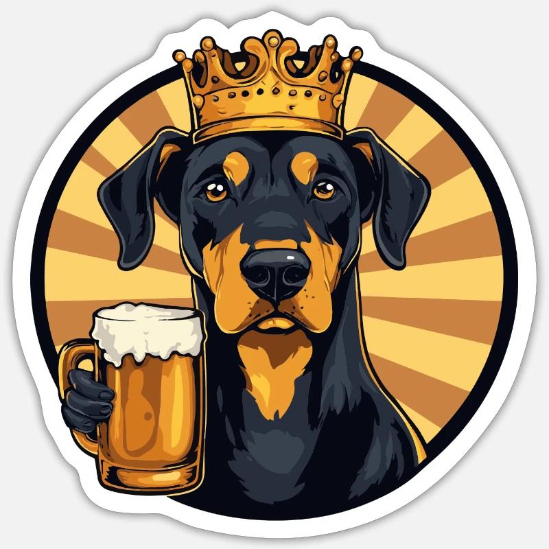 Dobermann Hund Bier Comic - Sticker Größe S (10 x 10 cm) - Mattweiß