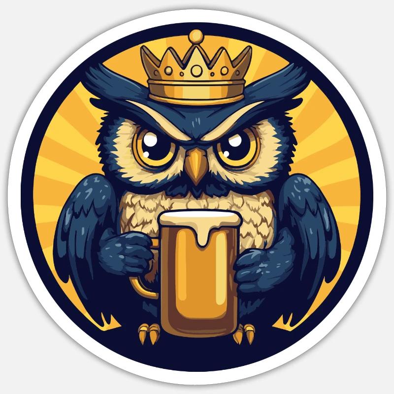 Eule Bier Comic - Sticker Größe S (10 x 10 cm) - Mattweiß