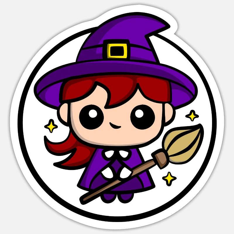 Mignonne sorcière Chibi | Conception mignonne de sorcière d’Halloween Sticker taille S (10 x 10 cm)