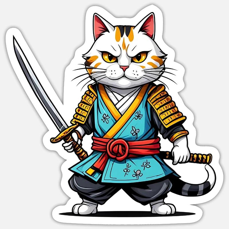 Samurai cat - Sticker size S (10 x 10 cm) - white matte