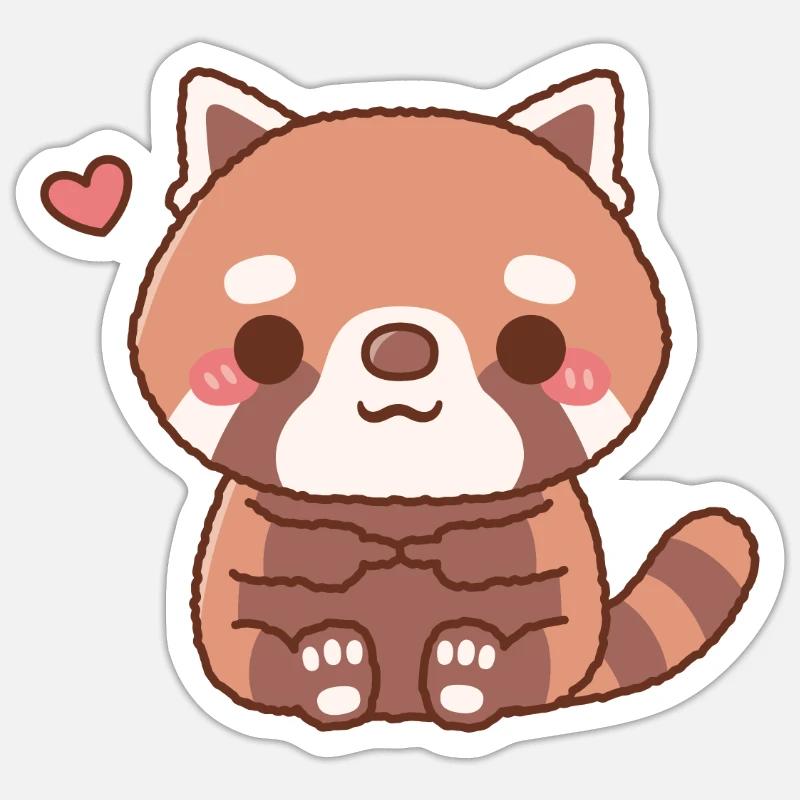 Panda roux timide mignon - Sticker taille S (10 x 10 cm) - blanc mat