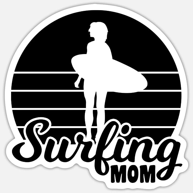 Maman surfeuse - Sticker taille S (10 x 10 cm) - blanc mat