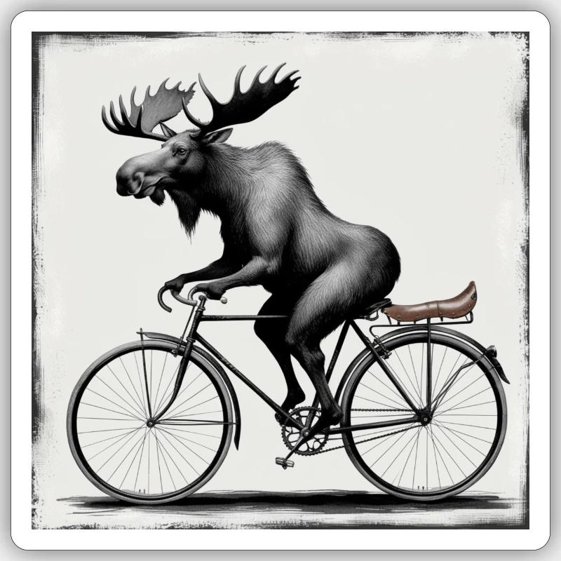 Der radelnde Elch / blacknwhite - Sticker Größe S (10 x 10 cm) - Mattweiß
