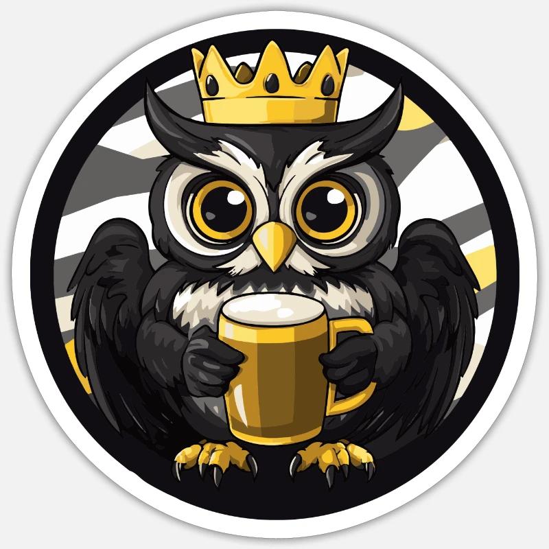 Eule Bier Comic - Sticker Größe S (10 x 10 cm) - Mattweiß