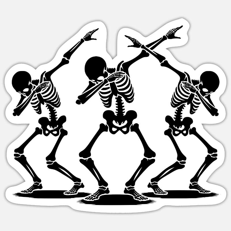Dancing Dabbing Halloween Squelettes - Sticker taille S (10 x 10 cm) - blanc mat