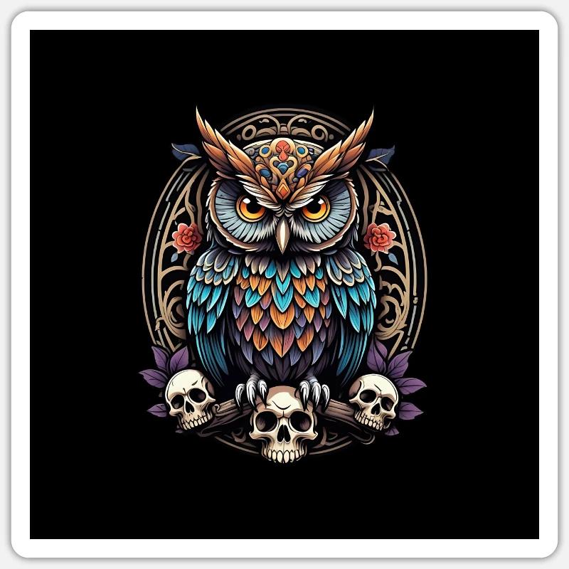 Farbenfrohe Eule mit Skull Sticker Größe S (10 x 10 cm)