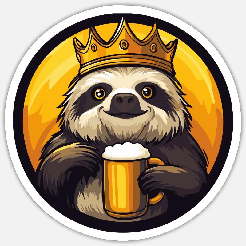 Faultier Bier Comic - Sticker Größe S (10 x 10 cm) - Mattweiß