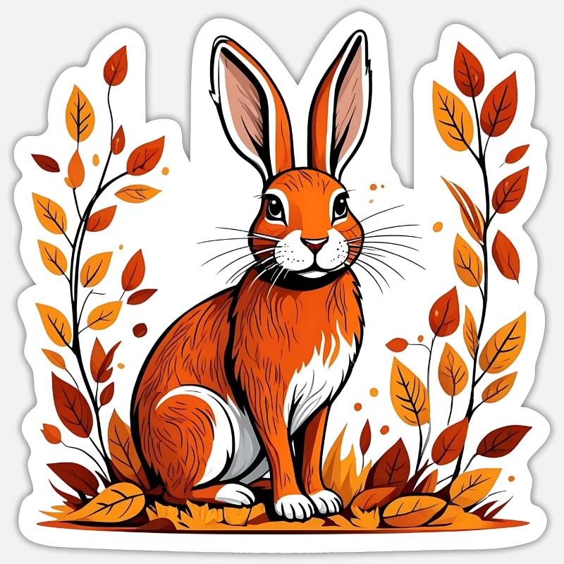Lapin d’automne - Sticker taille S (10 x 10 cm) - blanc mat
