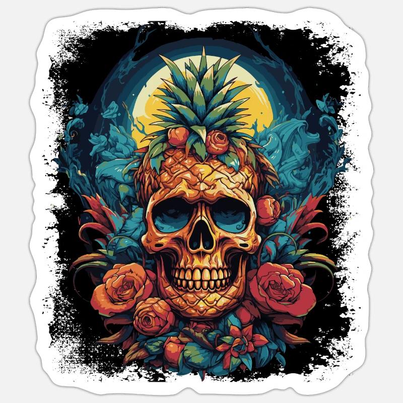 Ananaspunk Schädel - Sticker Größe S (10 x 10 cm) - Mattweiß