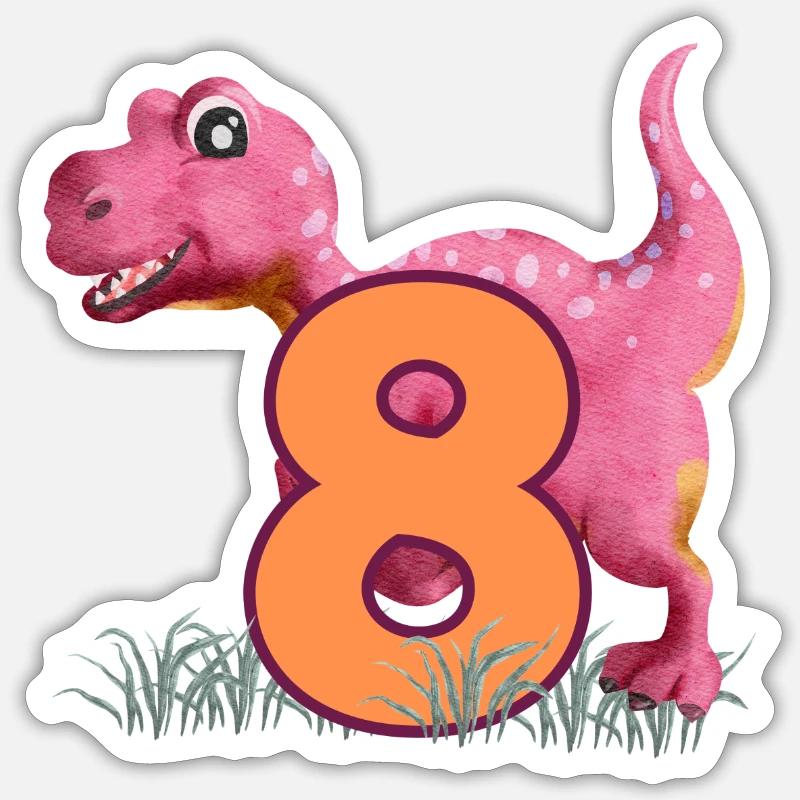 N°8 Dino - Sticker taille S (10 x 10 cm) - blanc mat