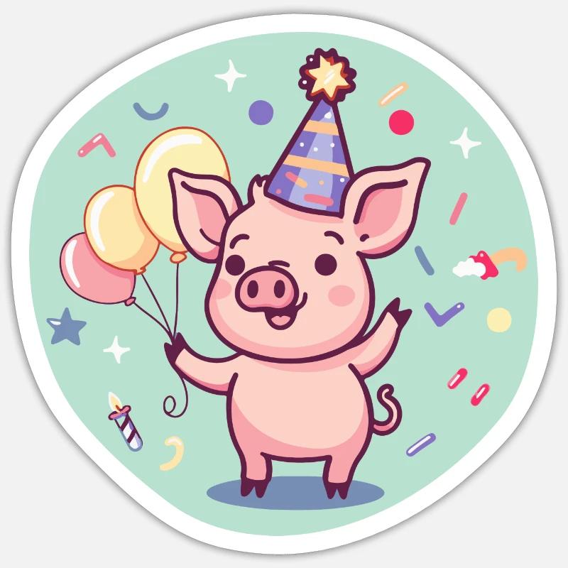 Cochon Anniversaire Bébé Sticker taille S (10 x 10 cm)