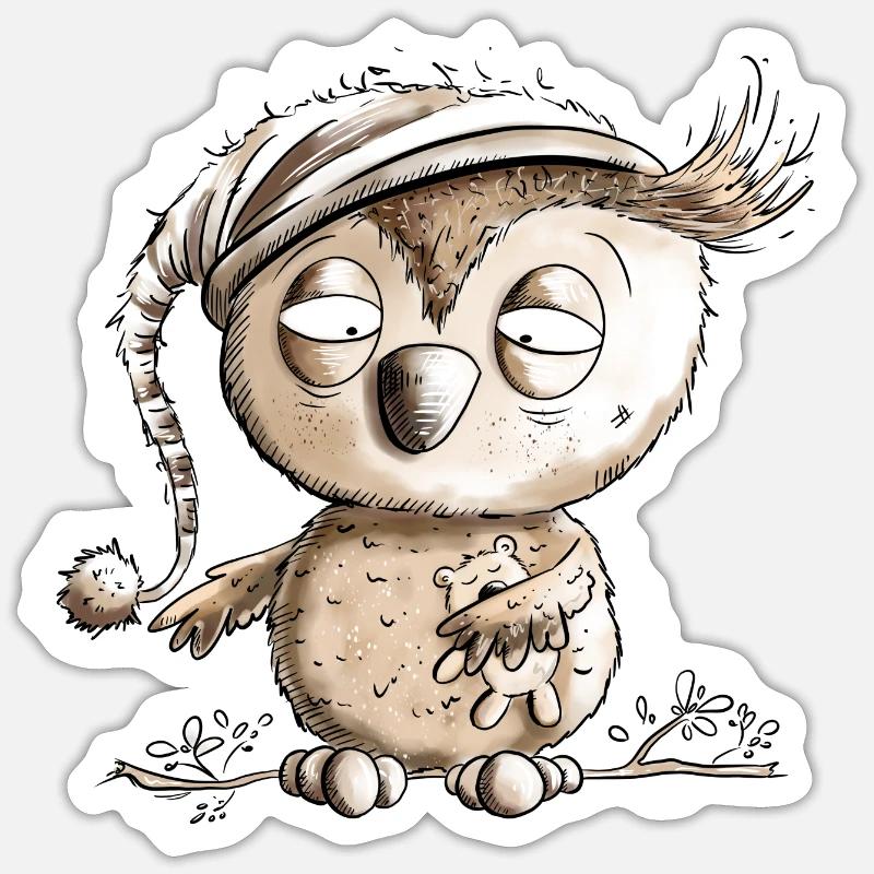 Kleine Nachteule Eule - Sticker Größe S (10 x 10 cm) - Mattweiß