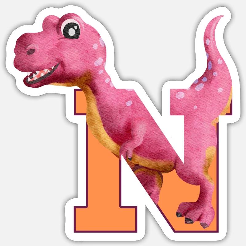 N - DINOSAUR, customizable - Sticker size S (10 x 10 cm) - white matte