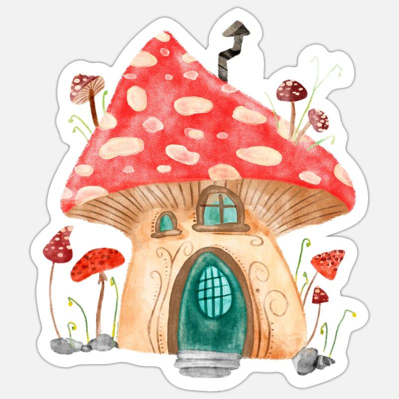 Maison champignon - Sticker taille S (10 x 10 cm) - blanc mat