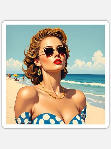 Das Model am Strand - Sticker Größe S (10 x 10 cm) - Mattweiß