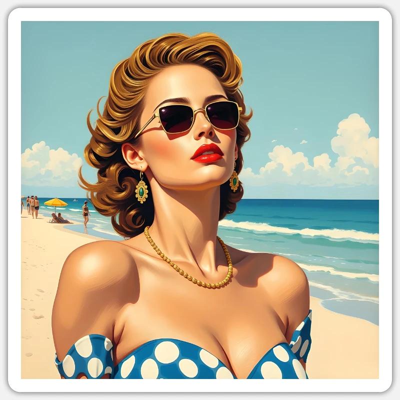 Das Model am Strand Sticker Größe S (10 x 10 cm)