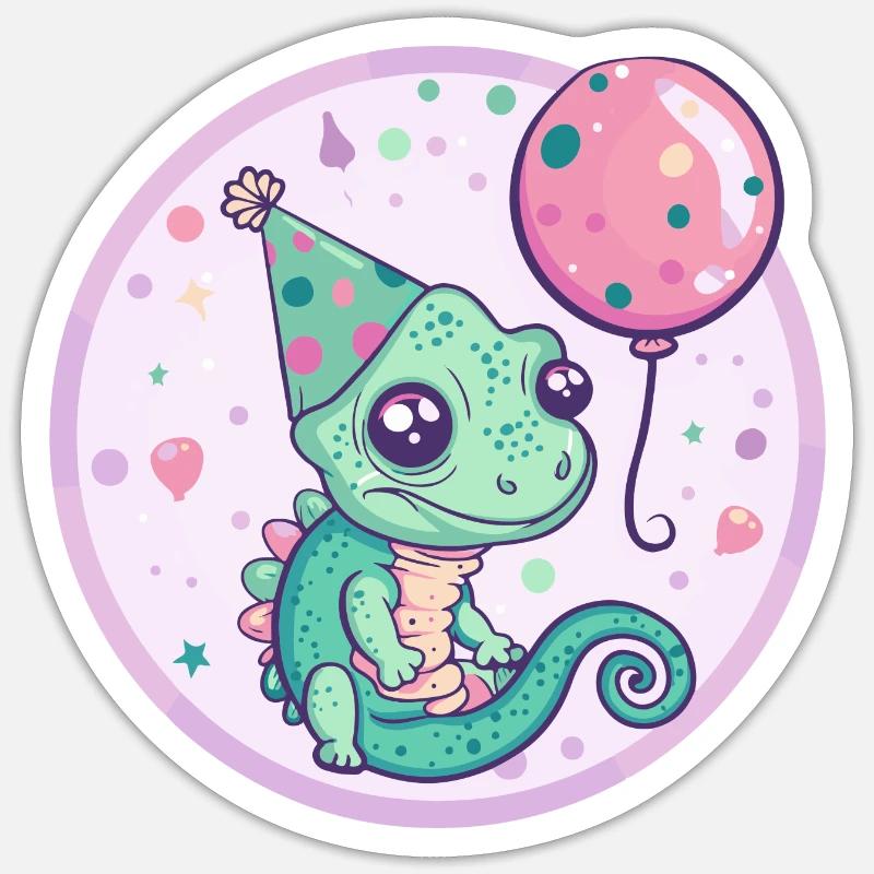 Caméléon Anniversaire Bébé - Sticker taille S (10 x 10 cm) - blanc mat
