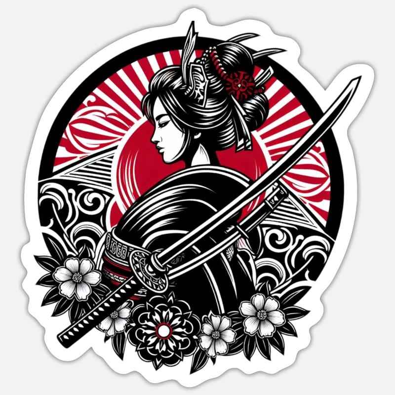 Samurai Mädchen Blumen Sticker Größe S (10 x 10 cm)