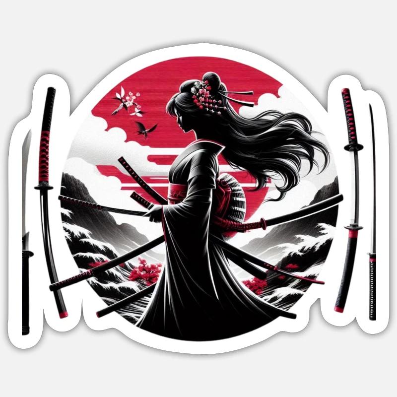 Samurai Mädchen Katana - Sticker Größe S (10 x 10 cm) - Mattweiß