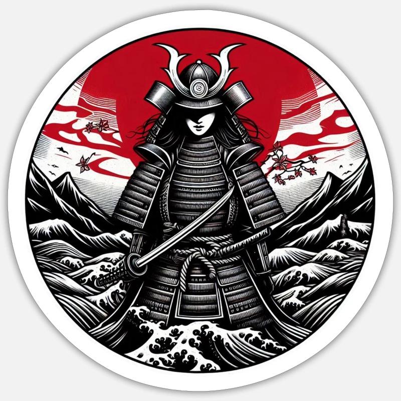 Roter Samurai Krieger Weiß - Sticker Größe S (10 x 10 cm) - Mattweiß