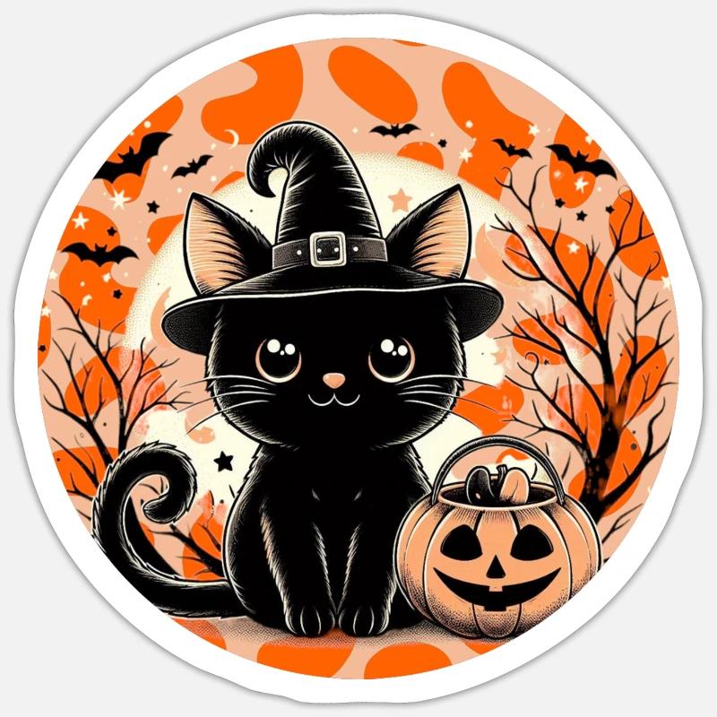 Kätzchen Hexe Halloween - Sticker Größe S (10 x 10 cm) - Mattweiß