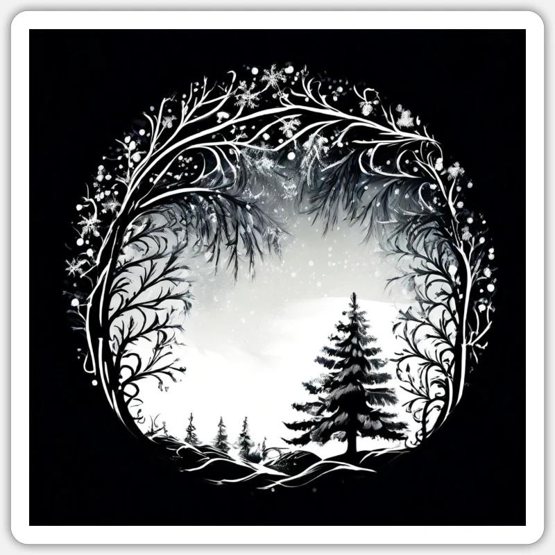 B&W Snowy Tree Design - Sticker Größe S (10 x 10 cm) - Mattweiß
